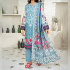 Aarzoo By KBC Fashion – 3 Piece Unstitched Embroidered Lawn Suit  – Sky Blue