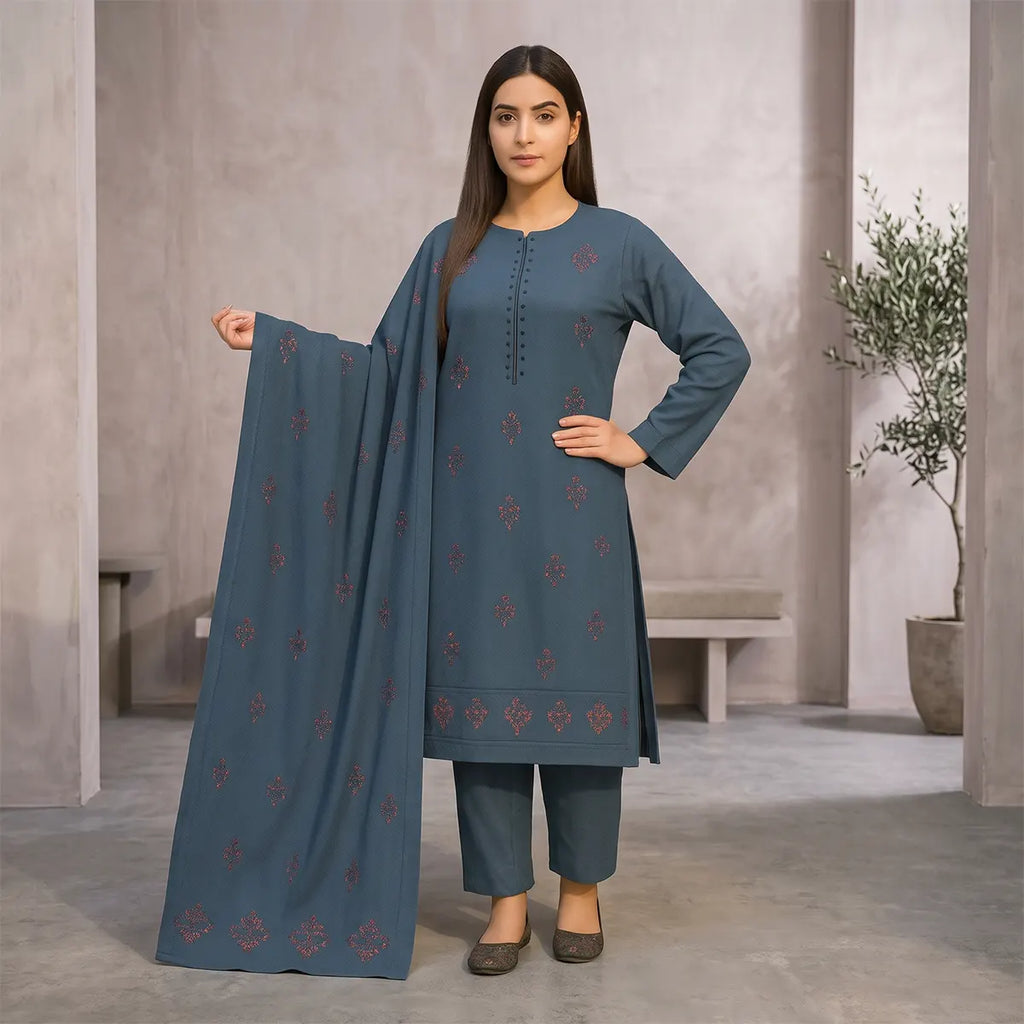 Faiqa By Bareeze Embroidery – Unstitched 3 Piece Suit (Gray Chateau)