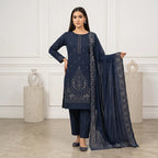 Wajiha By Bareeze Embroidery – Unstitched 3 Piece Suit – Mid Gray