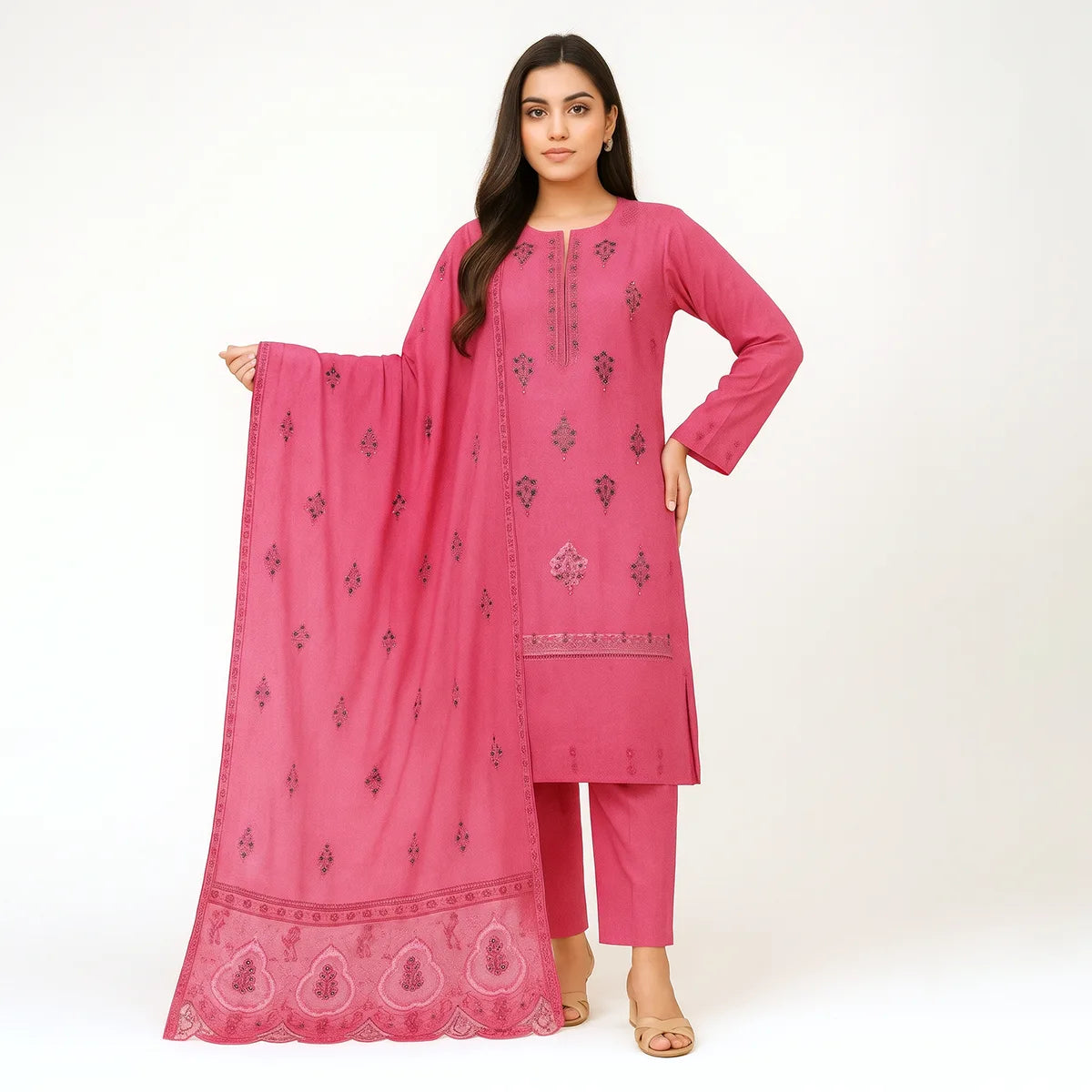 Faiqa By Bareeze Embroidery – Unstitched 3 Piece Suit (Pink Violet)