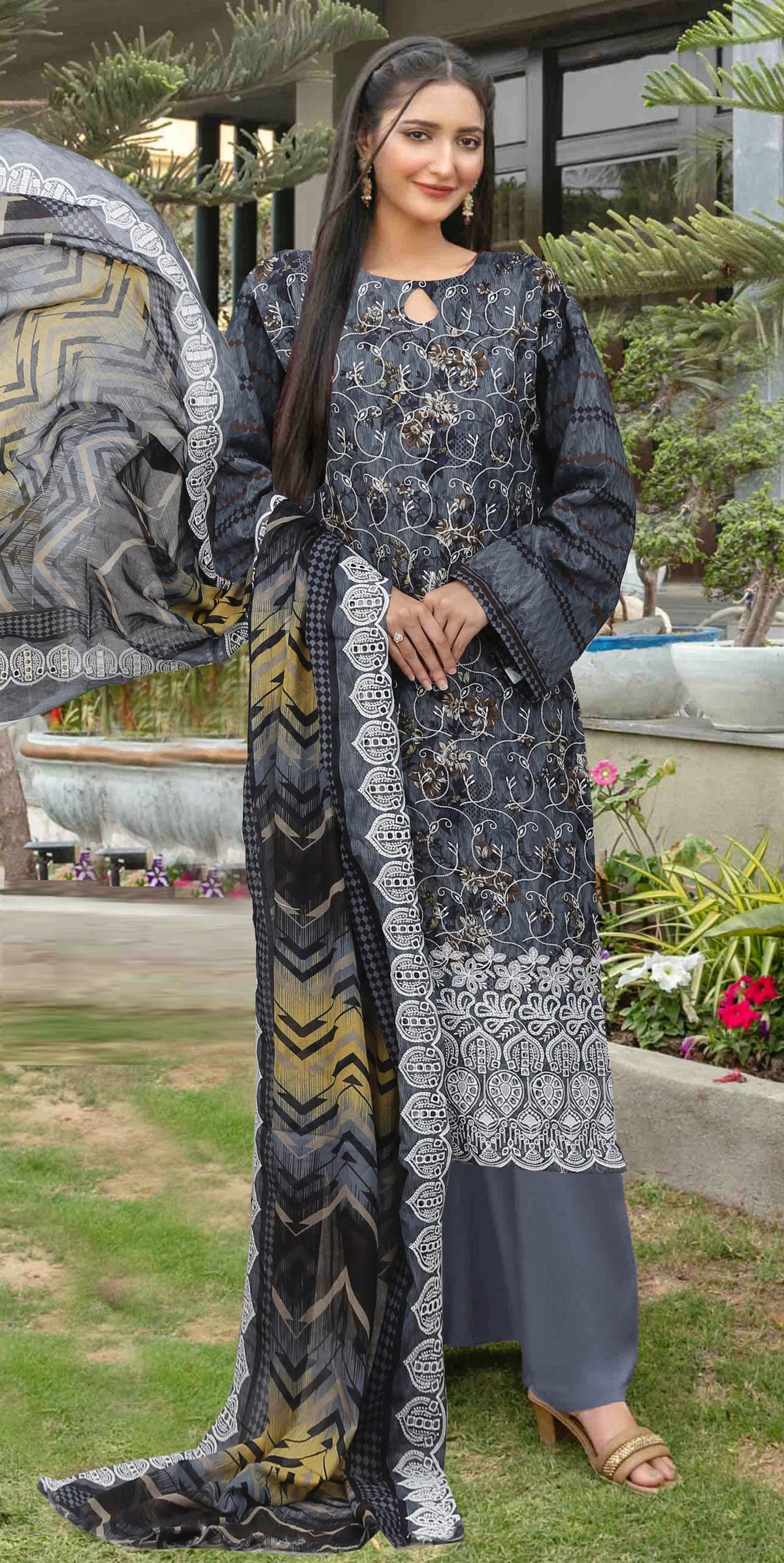 Usman Kashif – Ruby – Schiffli Lawn 3 Piece Unstitched Suit