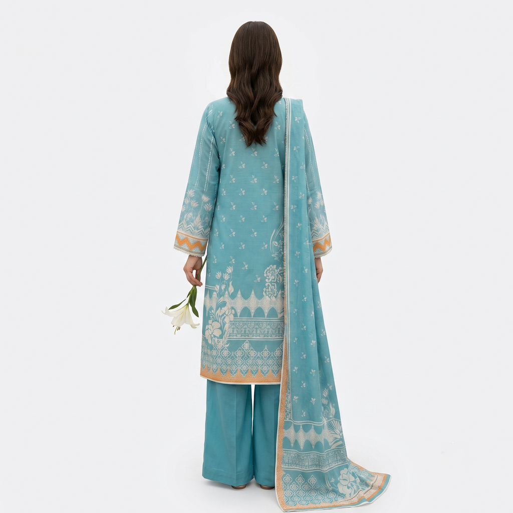 Keyseria by Jaffrani Textile Chapter-7 3PC Unstitched Printed Lawn Suit (sky green)