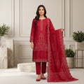 Wajiha By Bareeze Embroidery – Unstitched 3 Piece Suit – Red