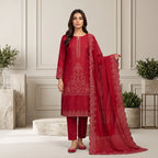 Wajiha By Bareeze Embroidery – Unstitched 3 Piece Suit – Red