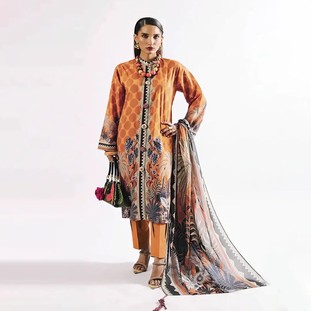 Agha Noor 3-Piece Unstitched Printed Premier Cambric Suit – Orange