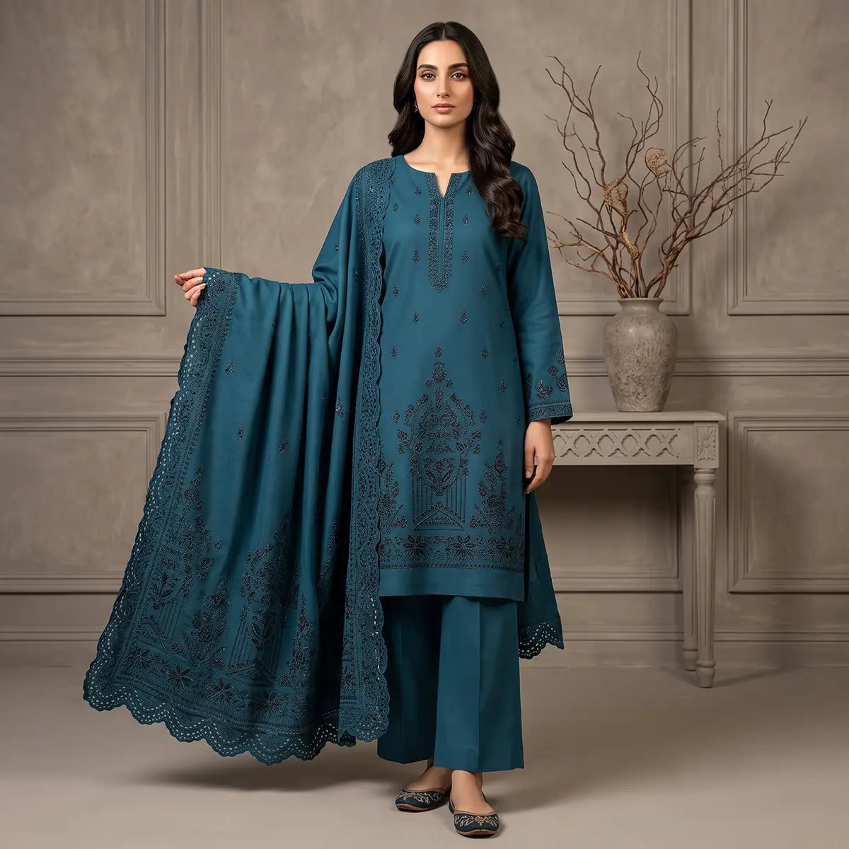Wajiha By Bareeze Embroidery – Unstitched 3 Piece Suit – Atoll