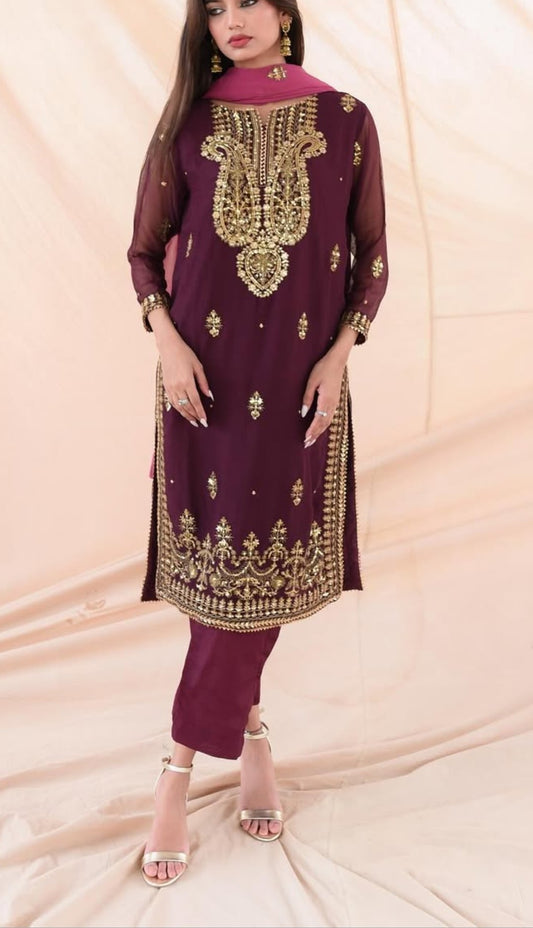 Asim Jofa Embroidered Chiffon 3-Piece Suit