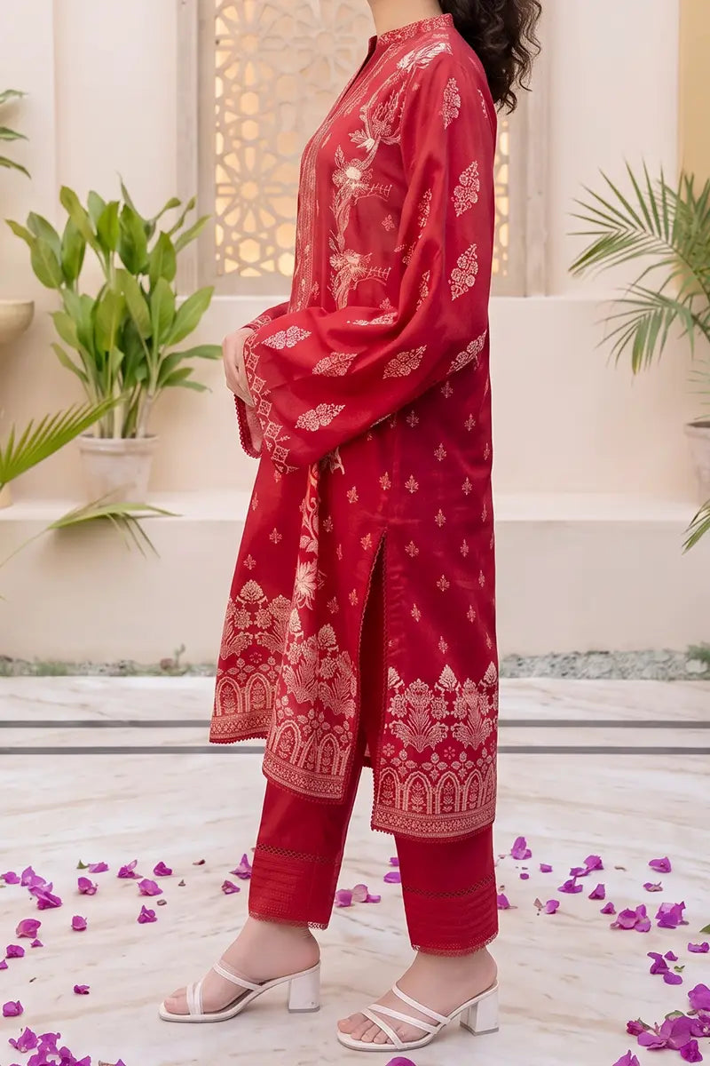 Aryana By KBC Fashion - 3PC Unstitched Printed Lawn Suit (Red)