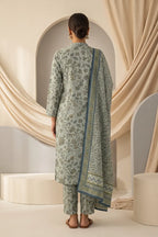 Beechtree - 2piece Stitched suit (Shirt & Dupatta) (Dusty Mint Green)