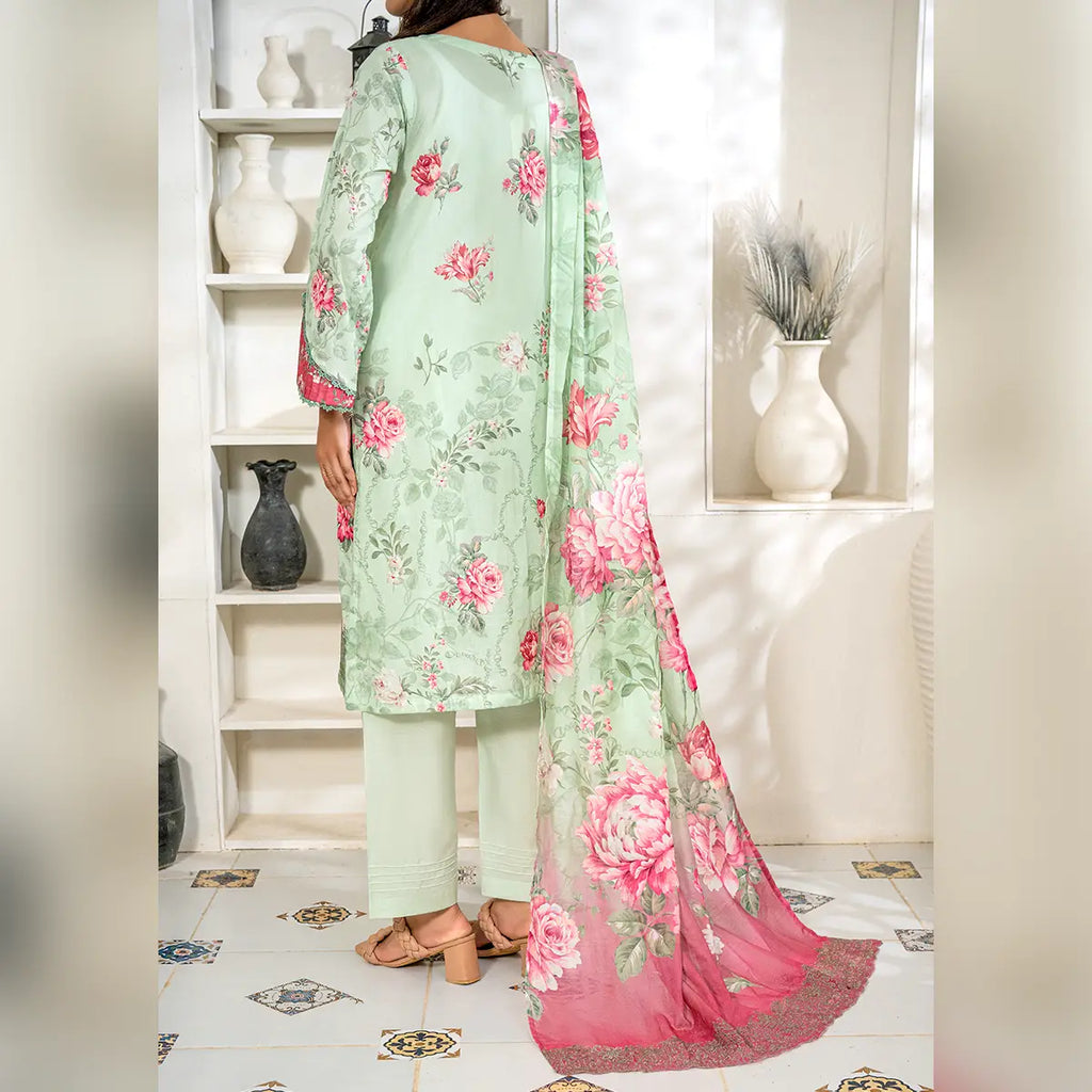 Aarzoo By KBC Fashion – 3 Piece Unstitched Embroidered Lawn Suit  – Light Green