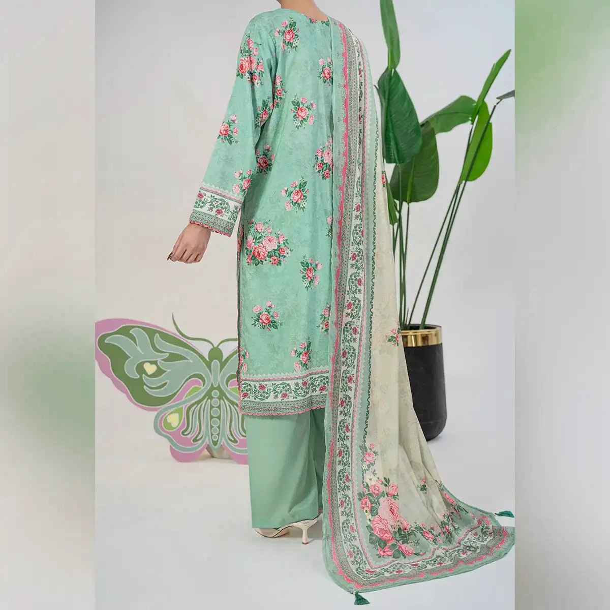 Parthia By KBC Fashion - 3PC Unstitched Printed Cambric Suit (Mint Green)