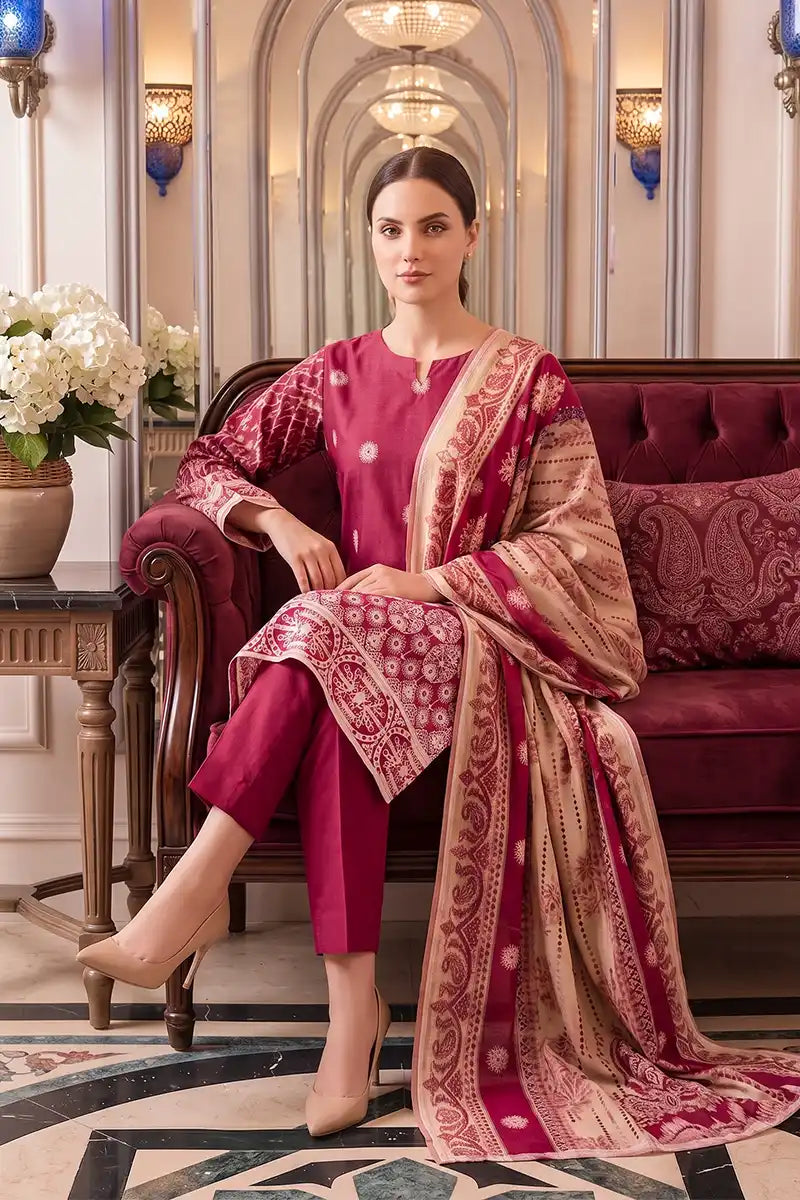 Rimal Vol 118 – Embroidered Unstitched 3-Piece Lawn Suit (Deep Magenta)