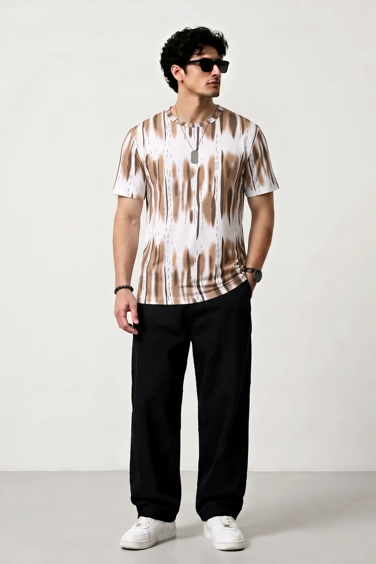 Men’s Dri-Fit Printed Round Neck T-Shirt - Brown