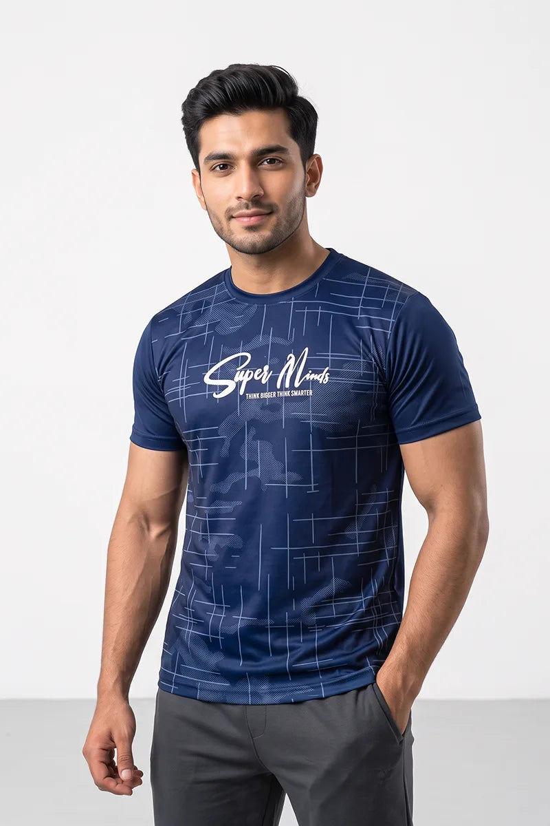 Fashion - Super Minds Men’s Dry Fit Printed Crew Neck T-Shirt ( Blue )