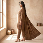 Chaman By Bareeze Embroidery – Unstitched 3 Piece Suit - Lisbon Brown