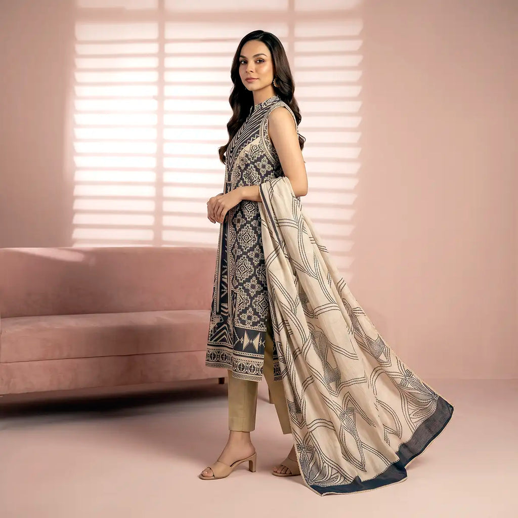 Alkaram Unstitched 3-Piece Lawn Collection (Beige & Slate Blue)