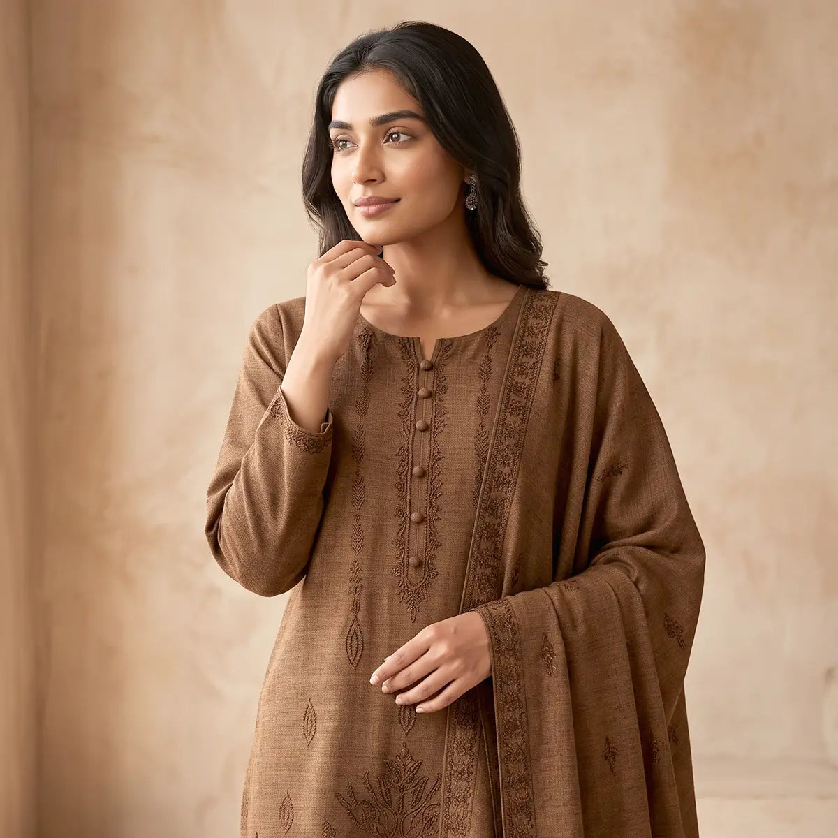 Chaman By Bareeze Embroidery – Unstitched 3 Piece Suit - Lisbon Brown