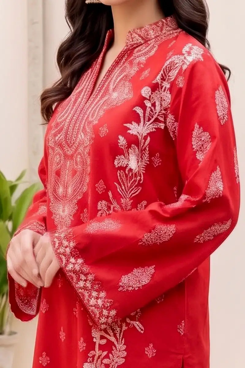 Aryana By KBC Fashion - 3PC Unstitched Printed Lawn Suit (Red)