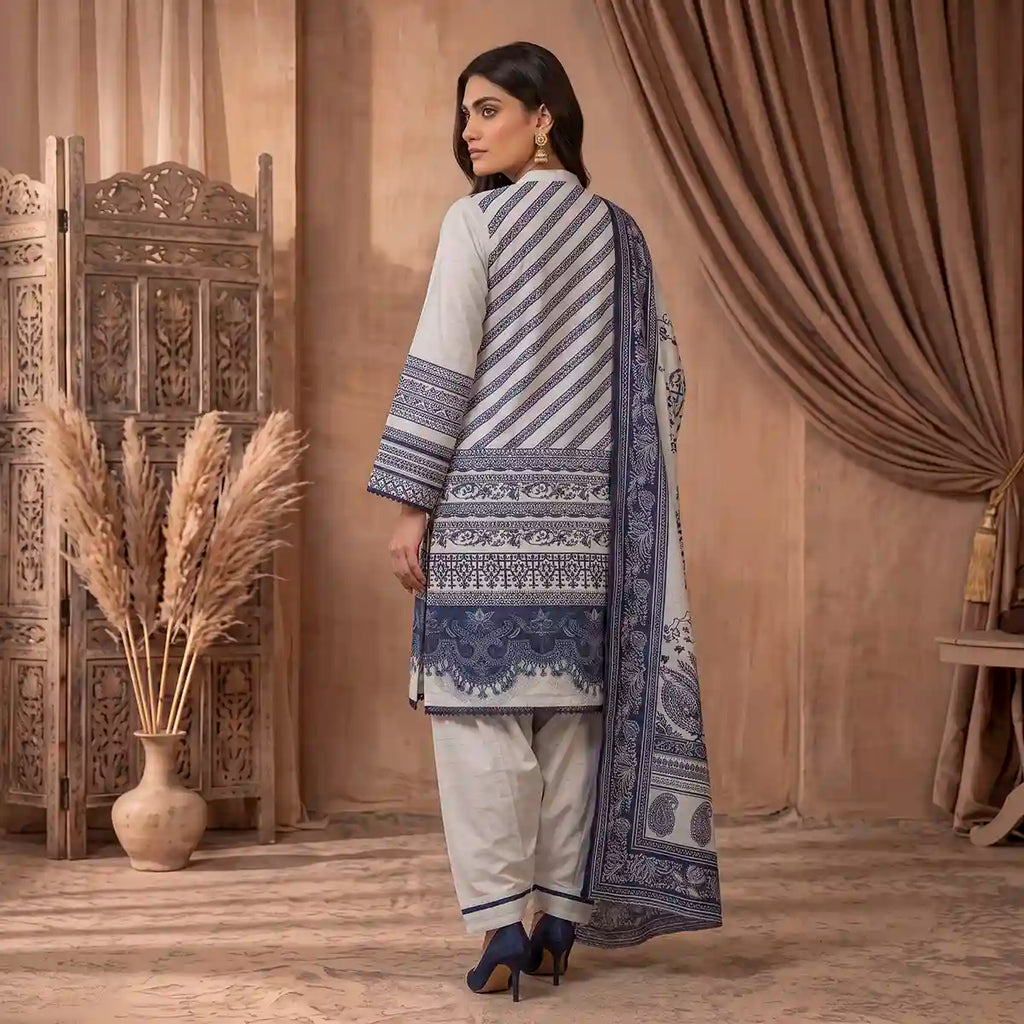 Orchid by KBC Fashion – Printed Khaddar 3 Piece Unstitched Suit – [Off White]