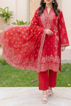 Aryana By KBC Fashion - 3PC Unstitched Printed Lawn Suit (Red)