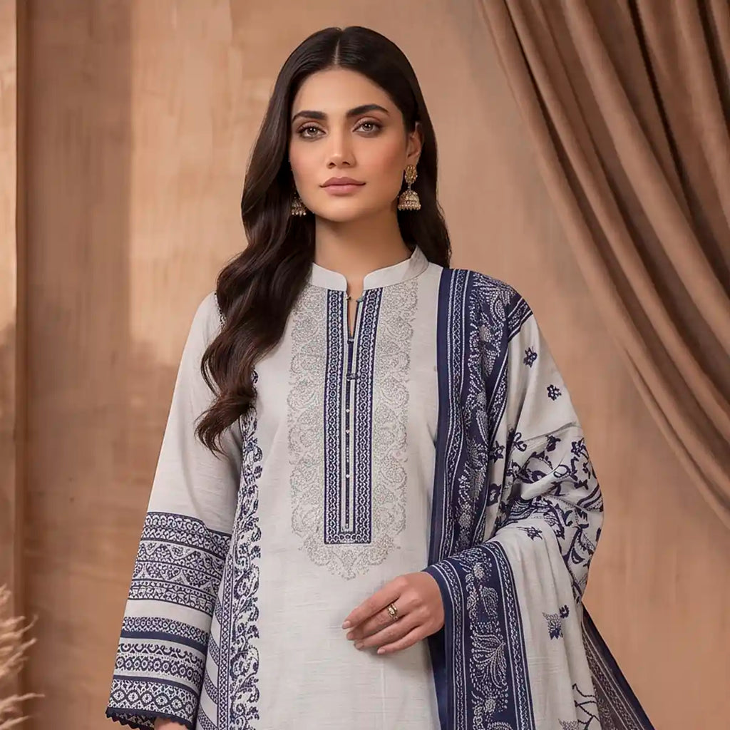 Orchid by KBC Fashion – Printed Khaddar 3 Piece Unstitched Suit – [Off White]