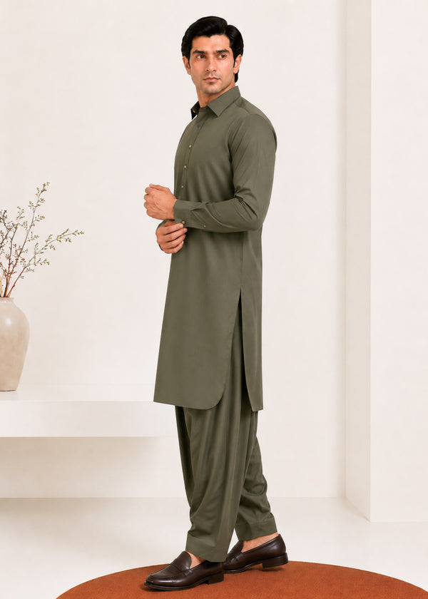 Grace Men’s Wash & Wear Unstitched Fabric Suit (Mustard Green)