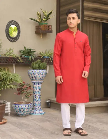 Plain Kurta For Teens With Contrast Kaaj On Placket And Twin Stitches On Pocket Side