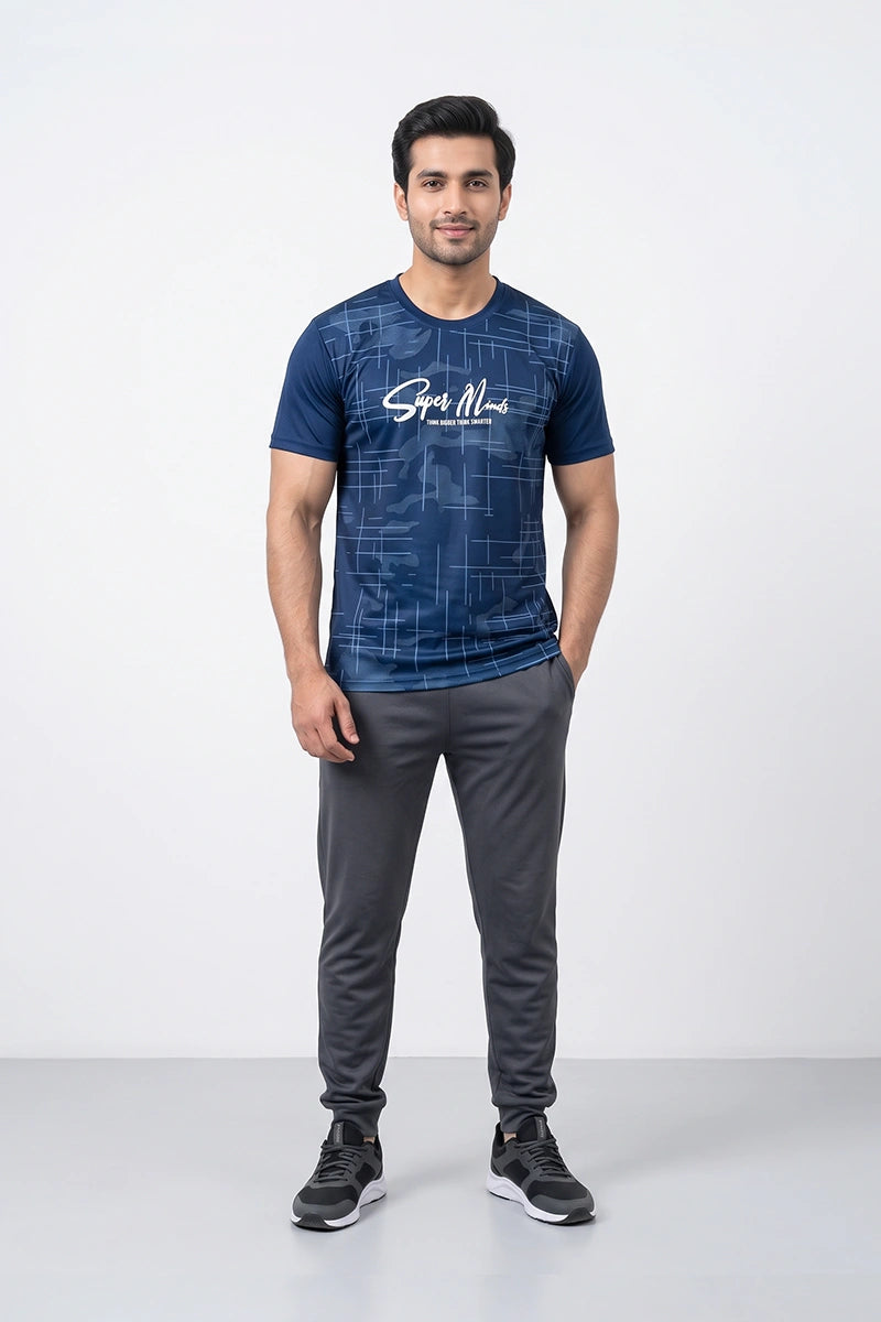 Fashion - Super Minds Men’s Dry Fit Printed Crew Neck T-Shirt ( Blue )