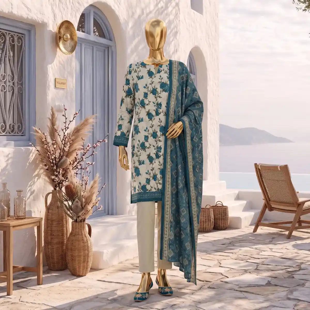 Safina Pop (Vol-02) by A One Textile - 3PC Unstitched Printed Lawn Suit (Ivory Cream)