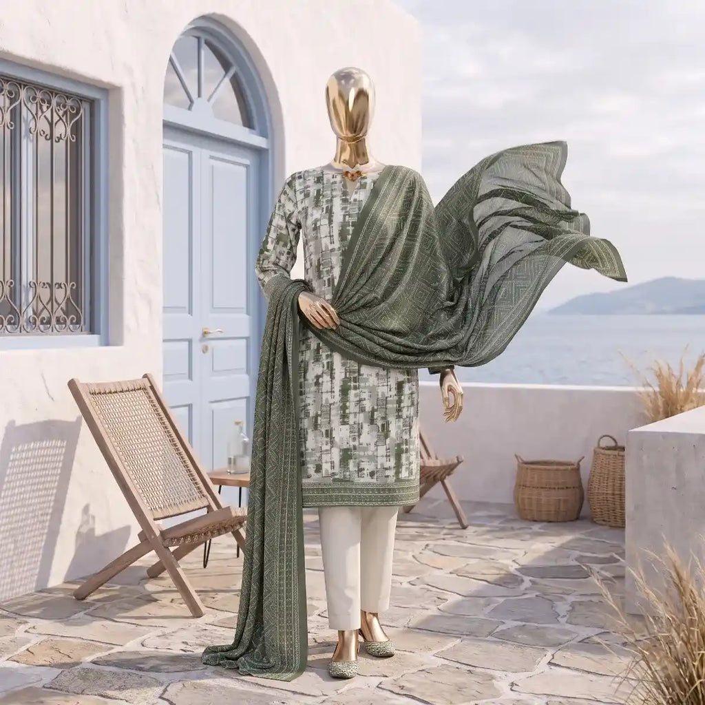 Safina Pop (Vol-02) by A One Textile - 3PC Unstitched Printed Lawn Suit (Olive Green )