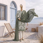 Safina Pop (Vol-02) by A One Textile - 3PC Unstitched Printed Lawn Suit (Olive Green )