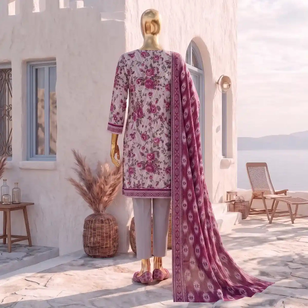 Safina Pop (Vol-02) by A One Textile - 3PC Unstitched Printed Lawn Suit (Berry Pink)