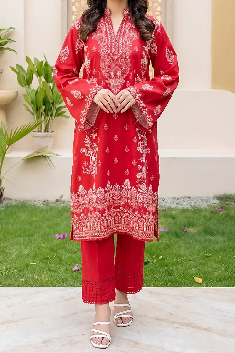 Aryana By KBC Fashion - 3PC Unstitched Printed Lawn Suit (Red)