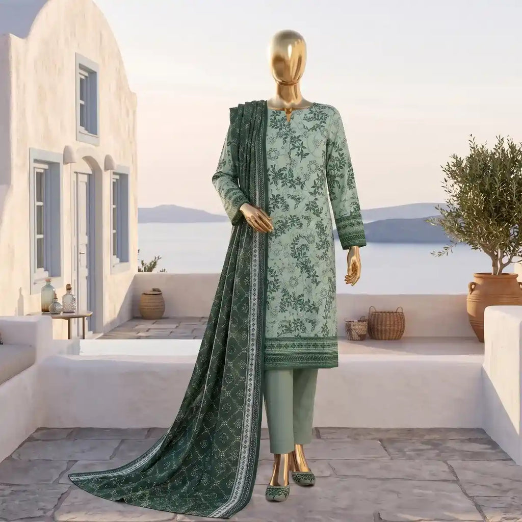 Safina Pop (Vol-02) by A One Textile - 3PC Unstitched Printed Lawn Suit (Sage Green)