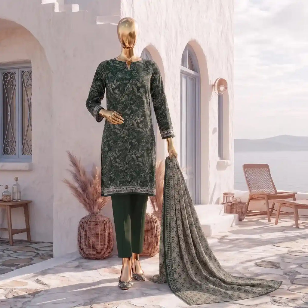 Safina Pop (Vol-02) by A One Textile - 3PC Unstitched Printed Lawn Suit (Dark Green)