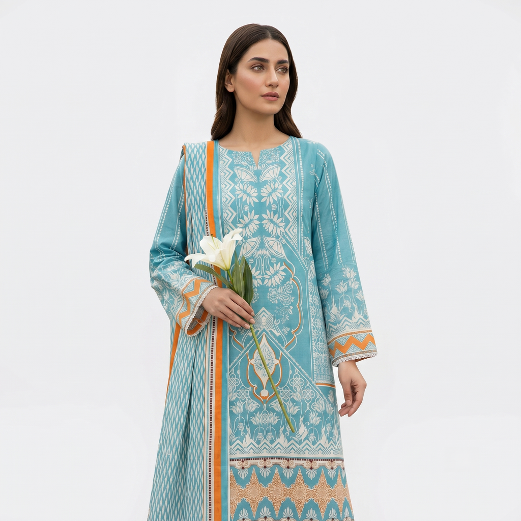 Keyseria by Jaffrani Textile Chapter-7 3PC Unstitched Printed Lawn Suit (sky green)