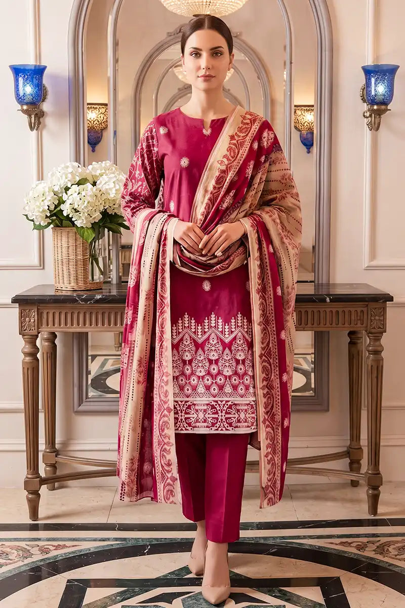 Rimal Vol 118 – Embroidered Unstitched 3-Piece Lawn Suit (Deep Magenta)