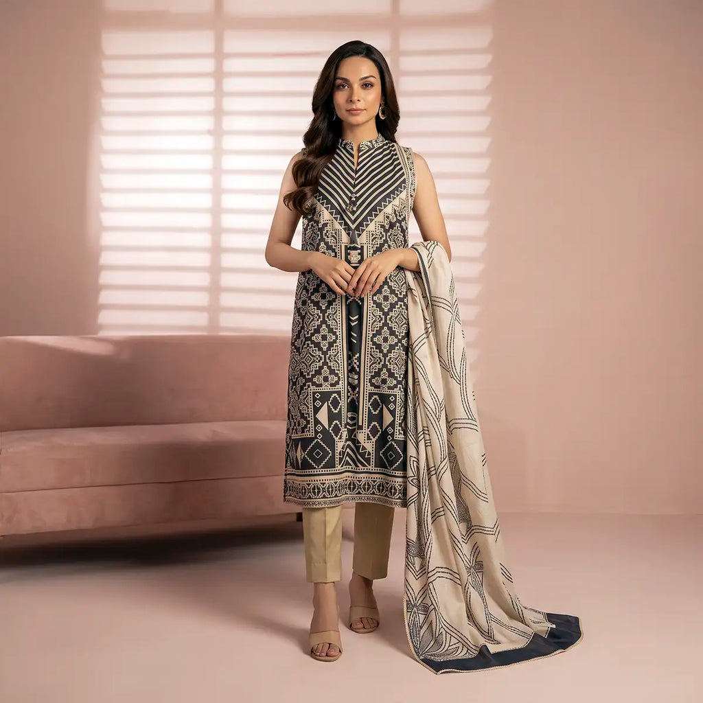 Alkaram Unstitched 3-Piece Lawn Collection (Beige & Slate Blue)