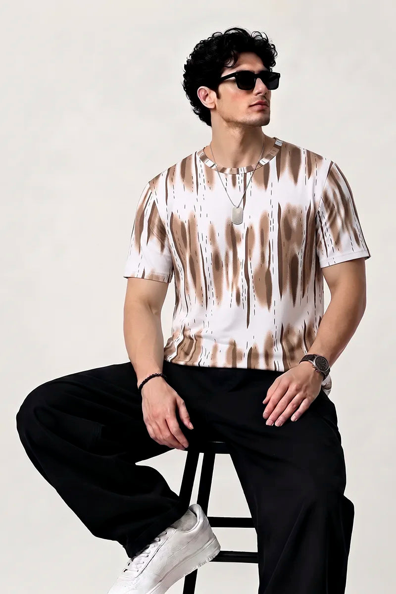 Men’s Dri-Fit Printed Round Neck T-Shirt - Brown