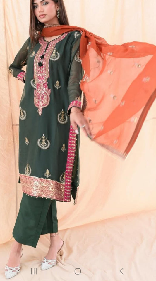 Asim Jofa Embroidered Chiffon 3-Piece Suit