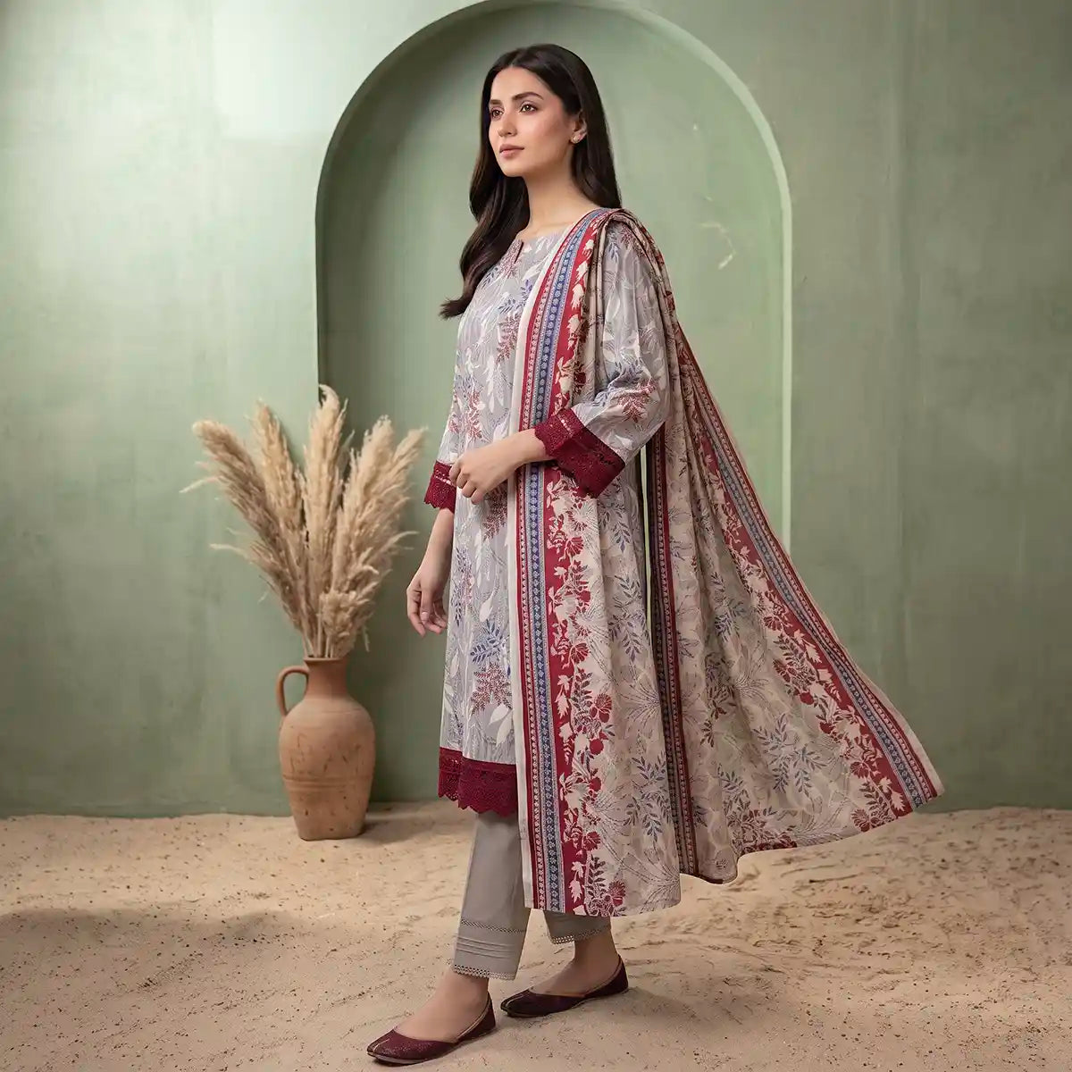 Keyseria by Jaffrani Textile Chapter-1 3PC Unstitched Printed Lawn Suit (Light Grey)