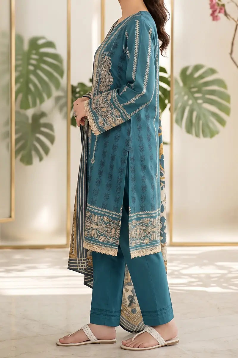 Aryana By KBC Fashion - 3PC Unstitched Printed Lawn Suit (Deep Teal)