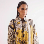 Agha Noor 3-Piece Unstitched Printed Premier Cambric Suit – White & Yellow