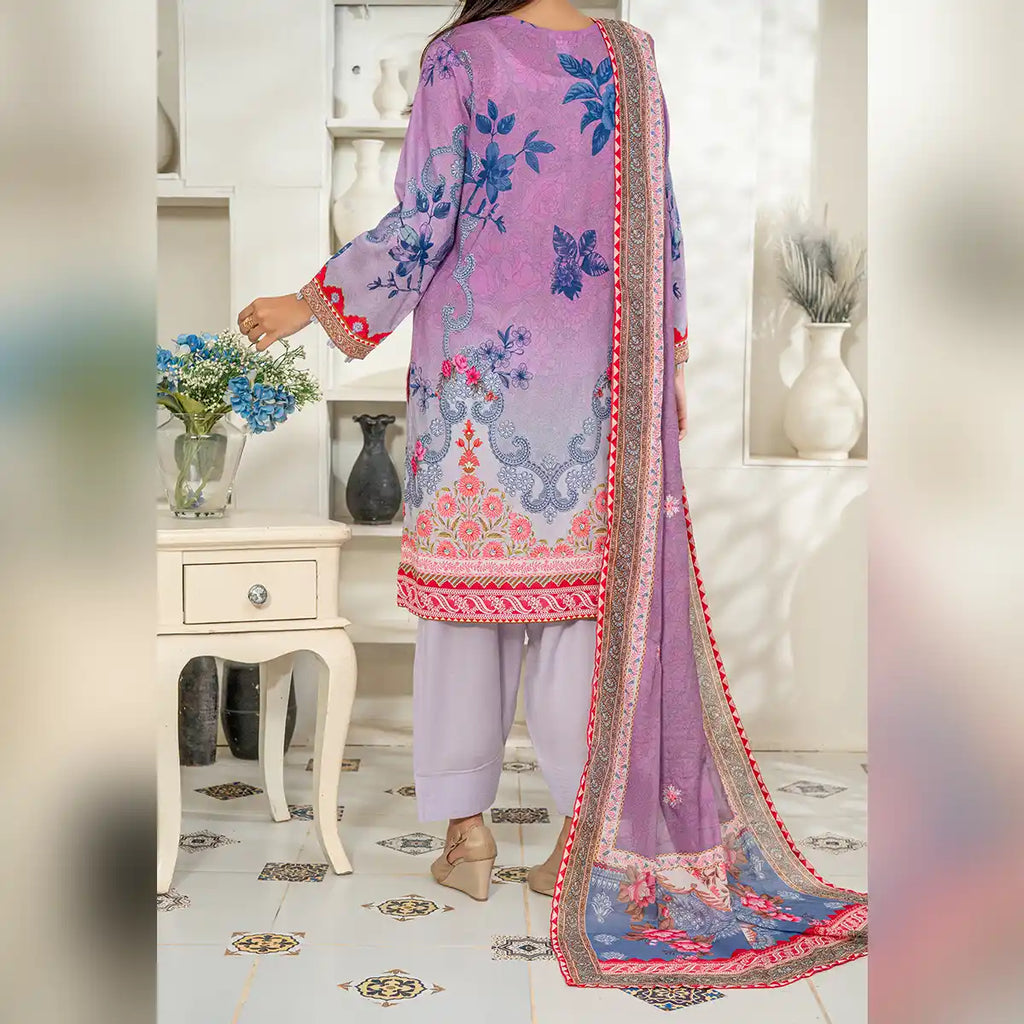Aarzoo By KBC Fashion – 3 Piece Unstitched Embroidered Lawn Suit  – Light Purple