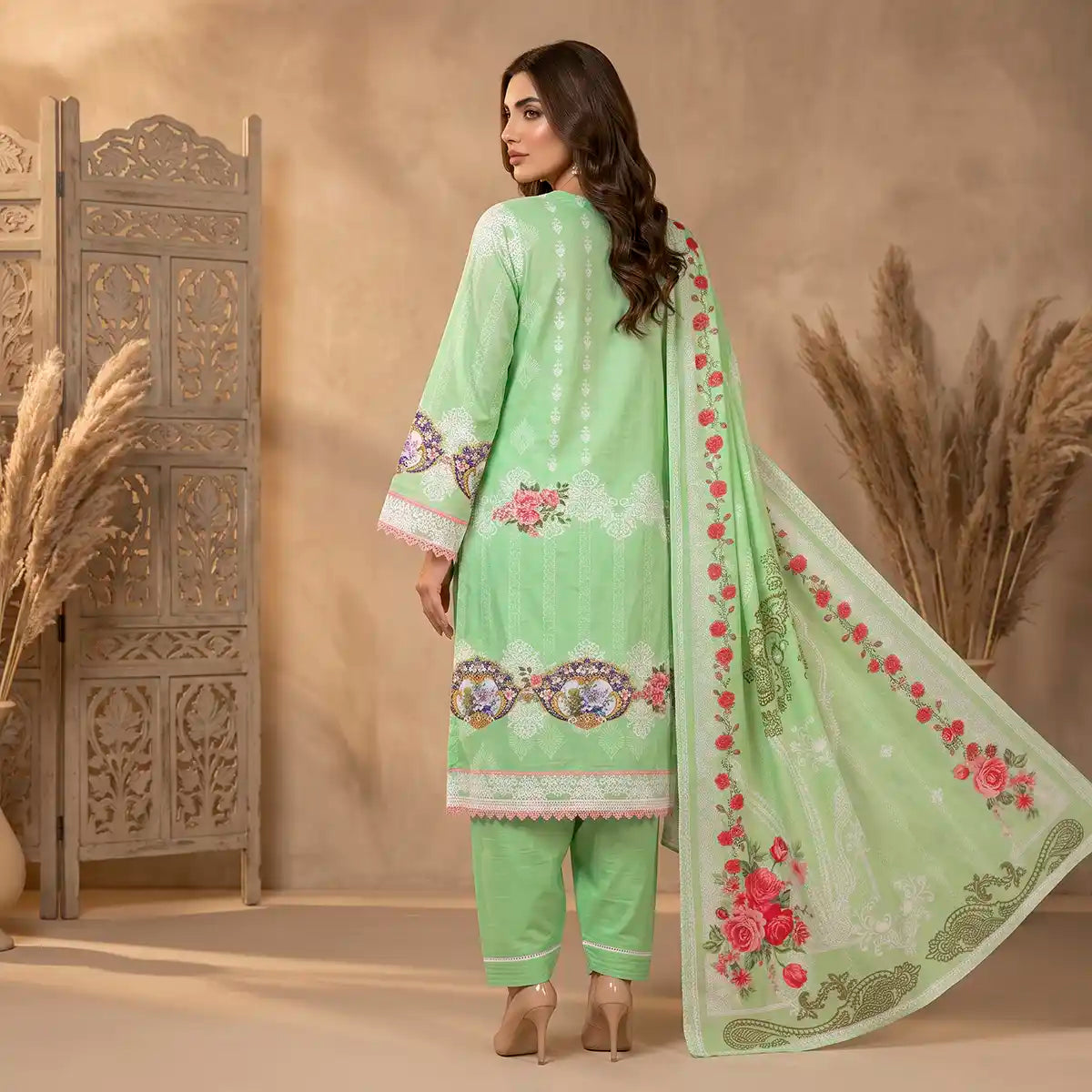 Orchid by KBC Fashion – Printed Khaddar 3 Piece Unstitched Suit – [Mint Green]
