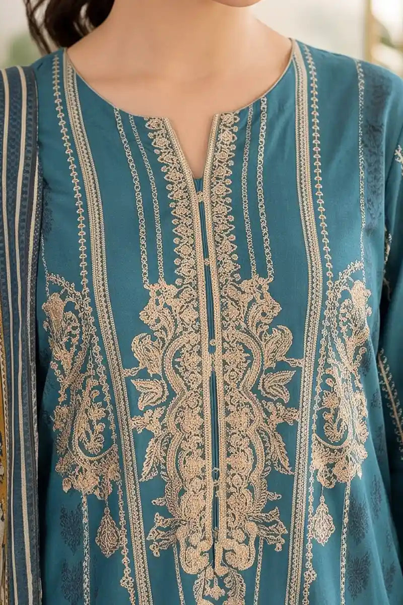 Aryana By KBC Fashion - 3PC Unstitched Printed Lawn Suit (Deep Teal)