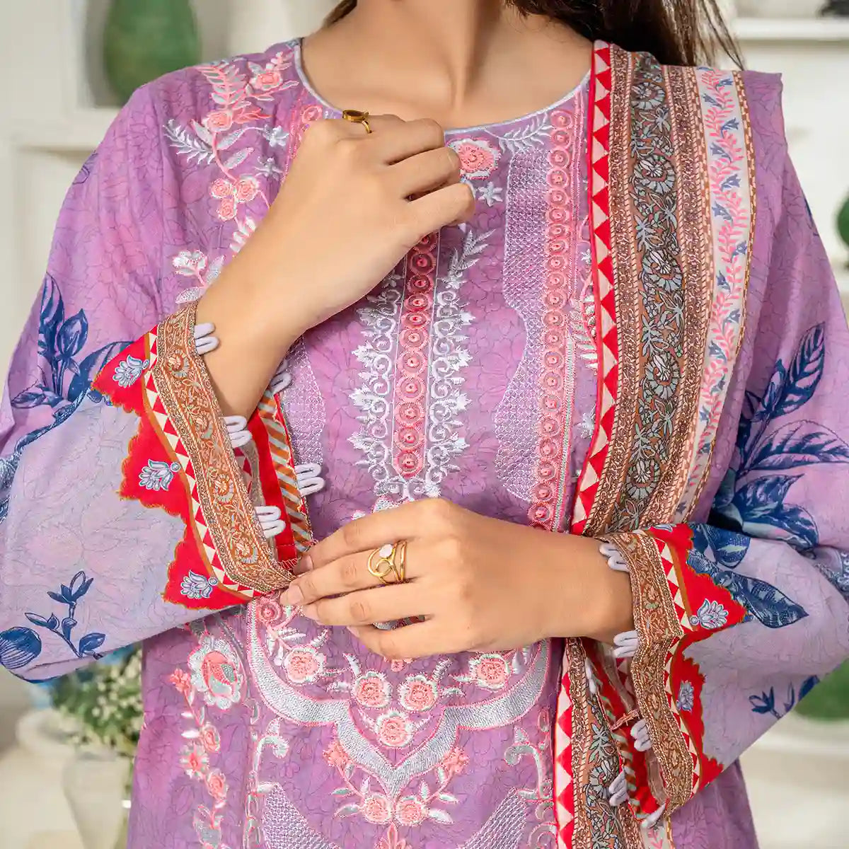 Aarzoo By KBC Fashion – 3 Piece Unstitched Embroidered Lawn Suit  – Light Purple