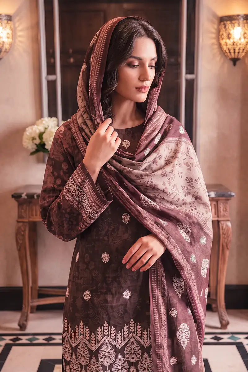 Rimal Vol 118 – Embroidered Unstitched 3-Piece Lawn Suit (Espresso)