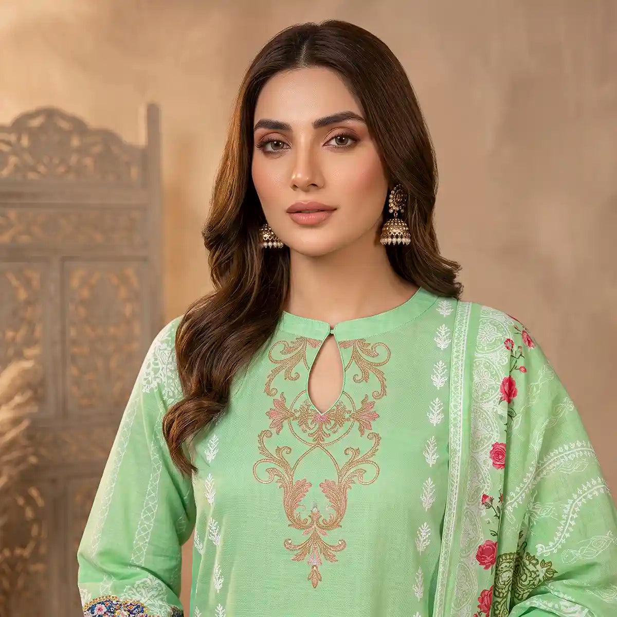 Orchid by KBC Fashion – Printed Khaddar 3 Piece Unstitched Suit – [Mint Green]