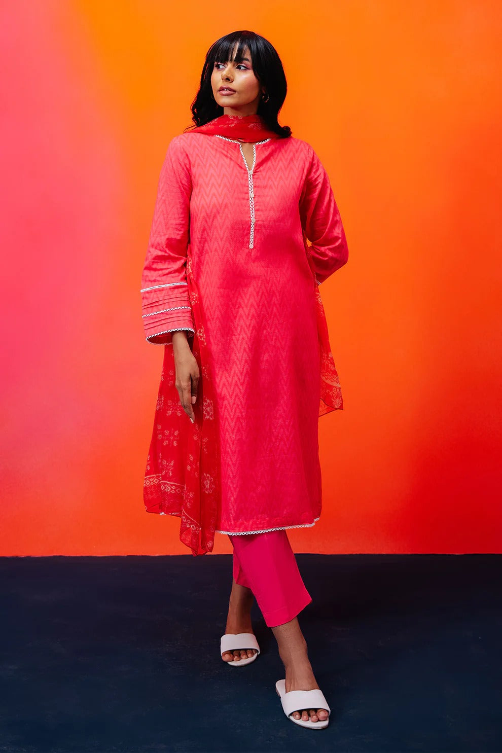Zellbury Lawn Printed Kurta Dupatta and Trouser Set